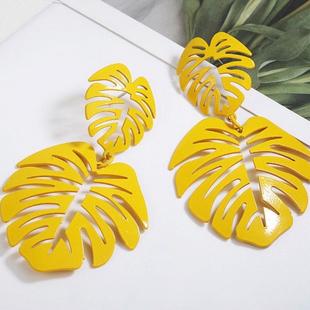 Beautiful Palm leaf Earrings Yellow